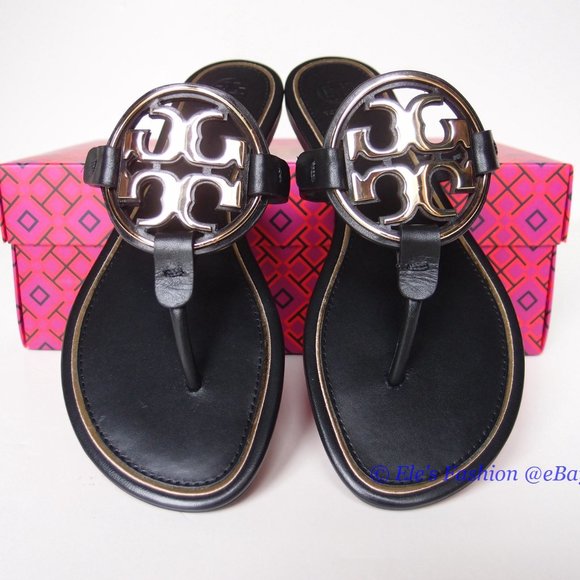 NIB Tory Burch Metal Miller Leather Thong Sandal BLACK 7 7.5 8 8.5 9 9.5 AUTHNT - Picture 7 of 16